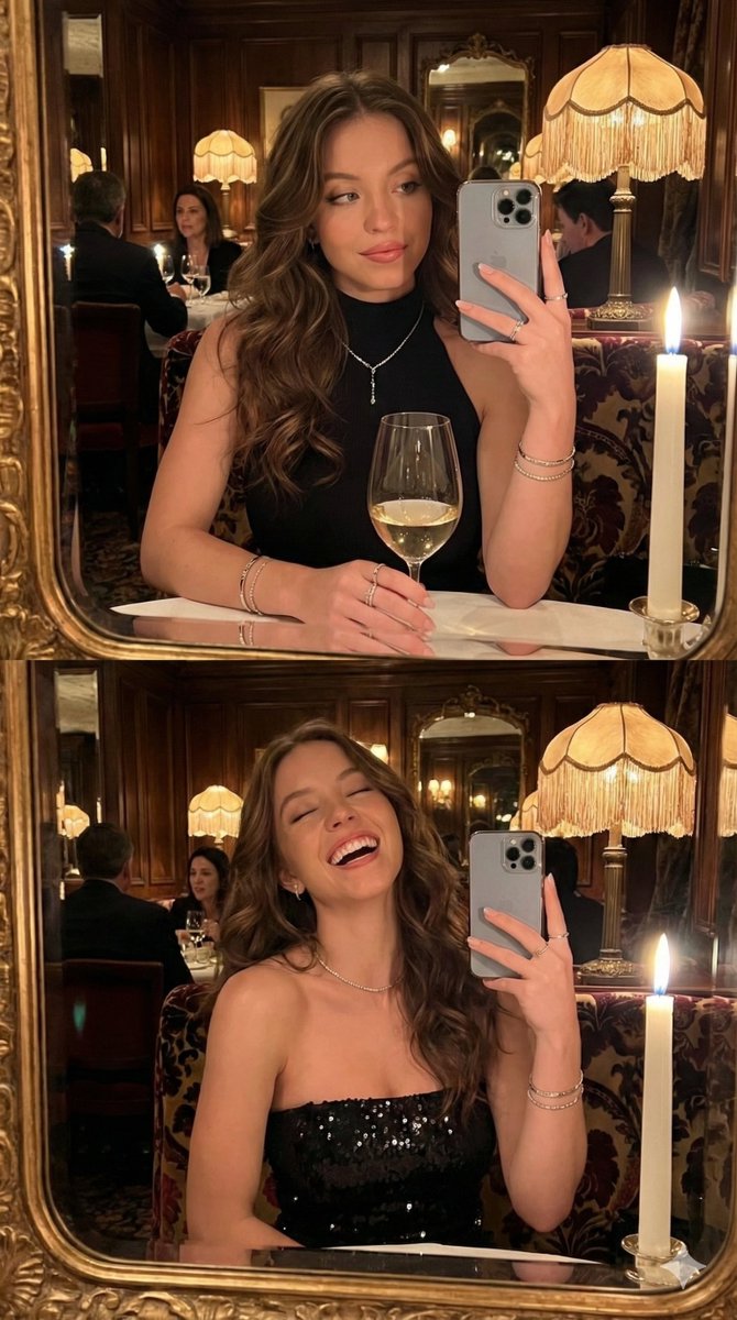 Ultra-Photorealistic Mirror Selfie POV in a Vintage Bistro… — example output