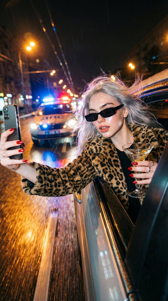 Ultra-Realistic Cinematic Night Street Selfie During a… — example output