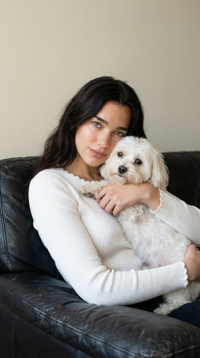 Ultra-Realistic Portrait of Woman Hugging a Maltese Dog — example output