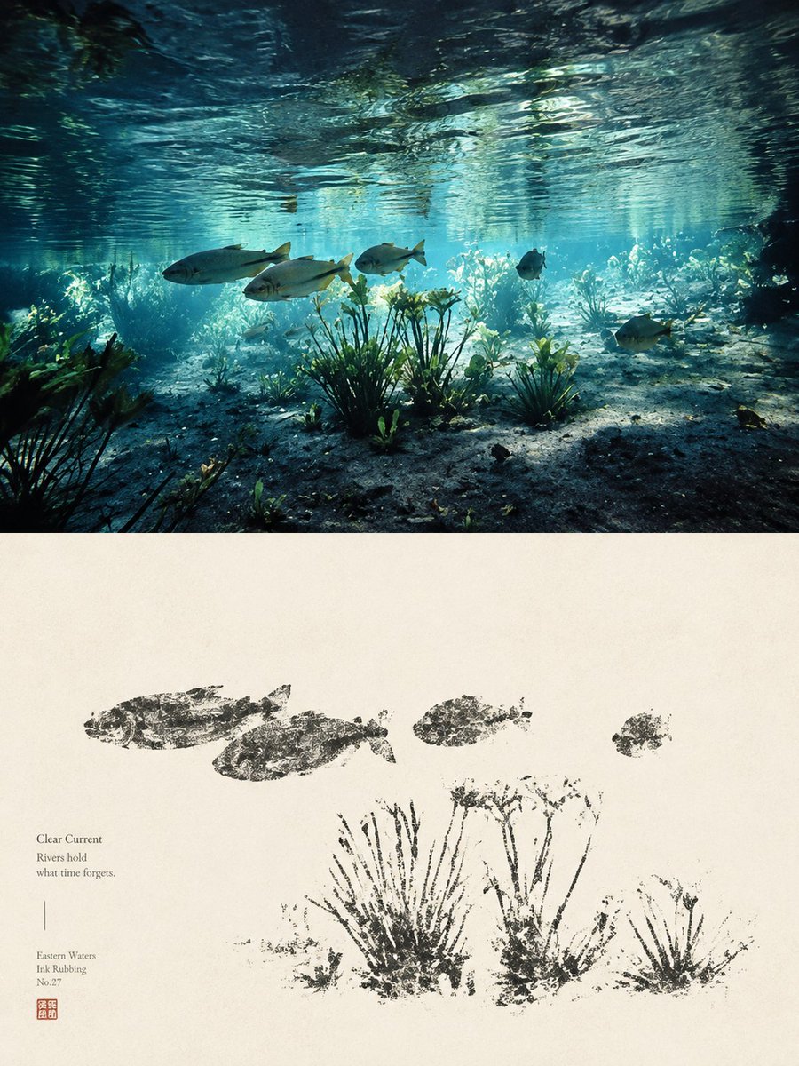 Underwater River Ink Rubbing Diptych — example output