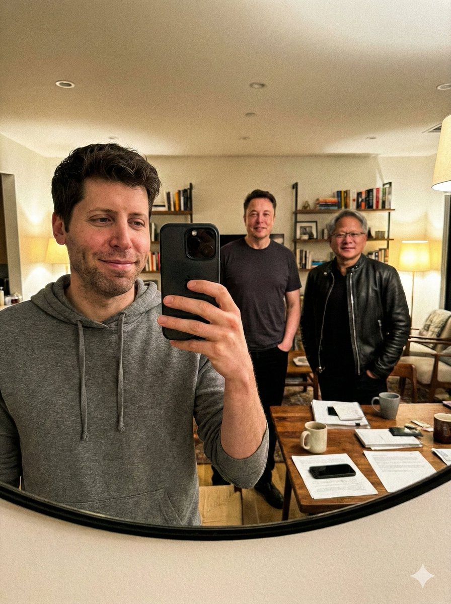 Unfiltered mirror selfie with tech leaders — example output