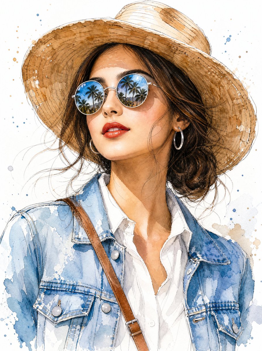 Watercolor Summer Fashion Portrait — example output