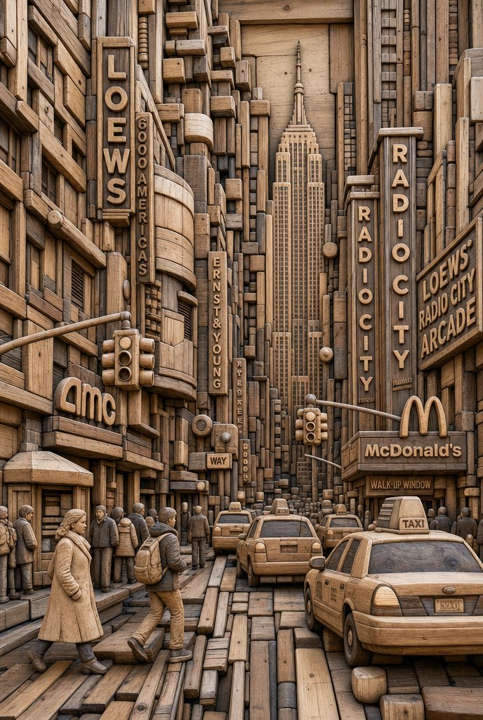 Carved Wood Block Relief — example output