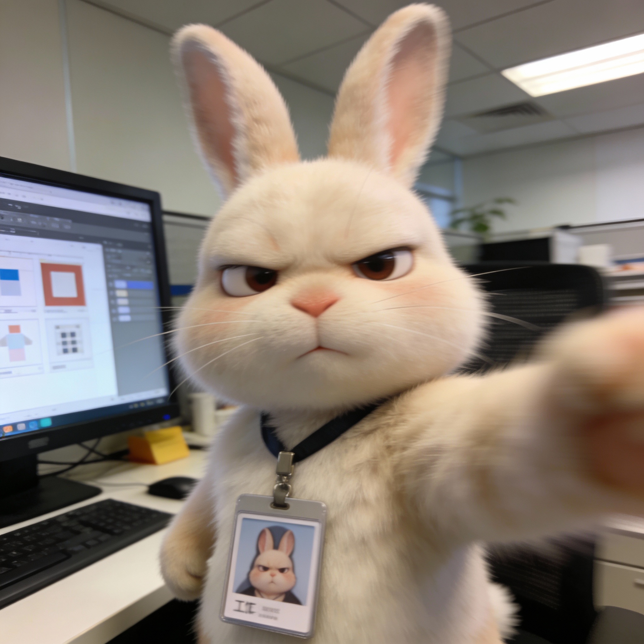 World-Weary Office Bunny Selfie — example output
