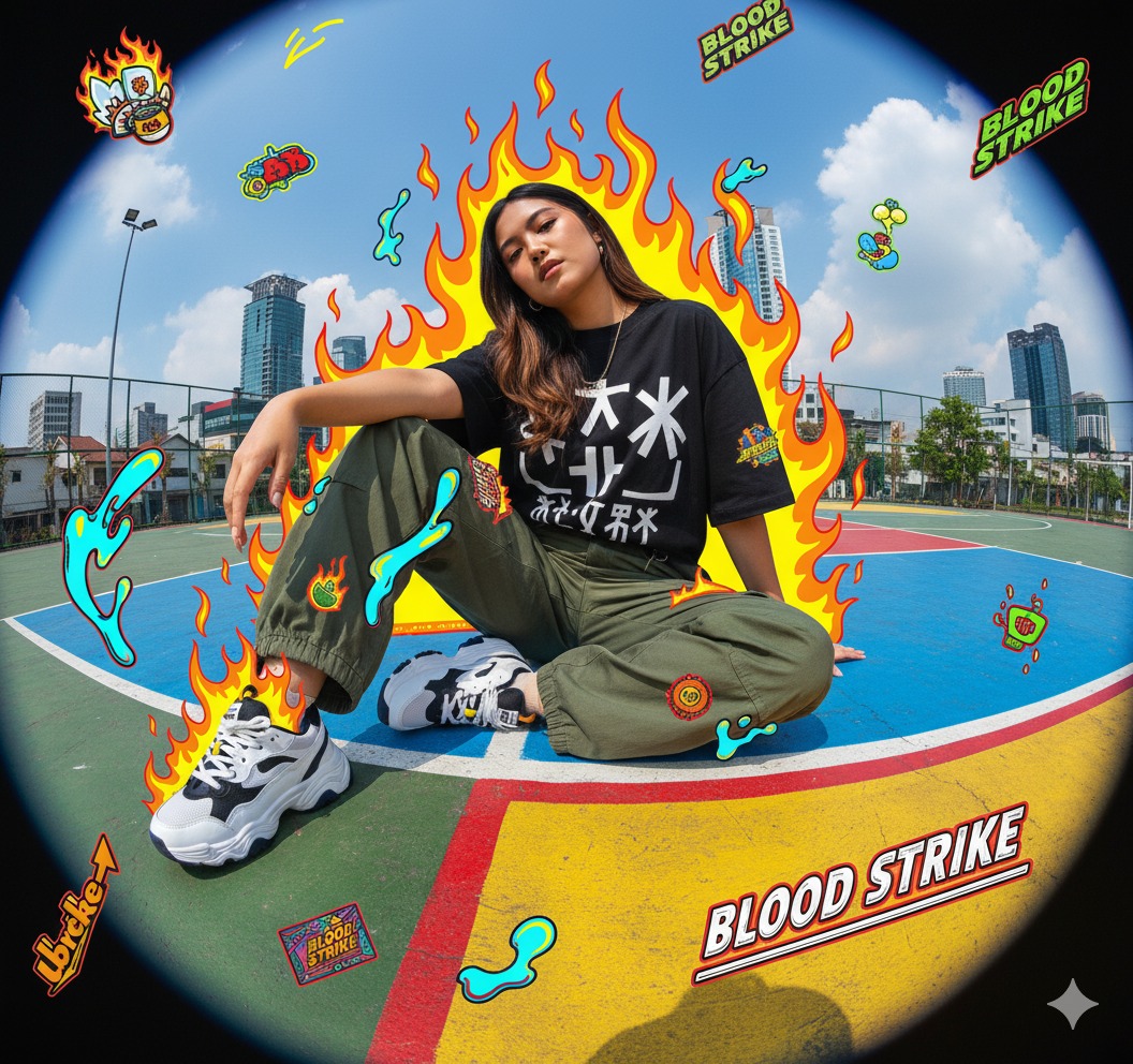 Y2K Streetwear Fashion Editorial Portrait (JSON format) — example output