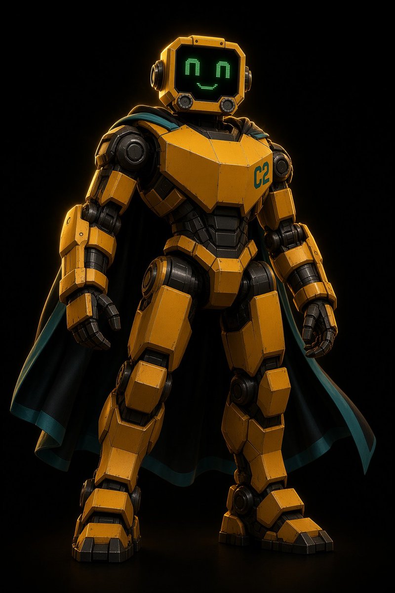 Heroic Yellow Robot with Cape — example output