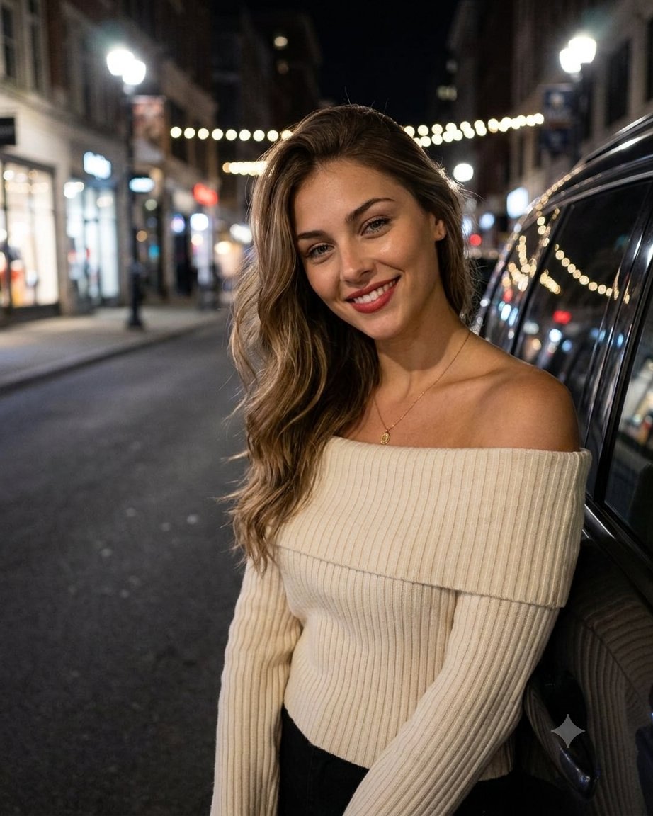 Young Woman Night Street Portrait — example output